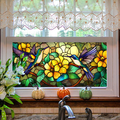 Floral Bird Static Stained Glass Window Cling