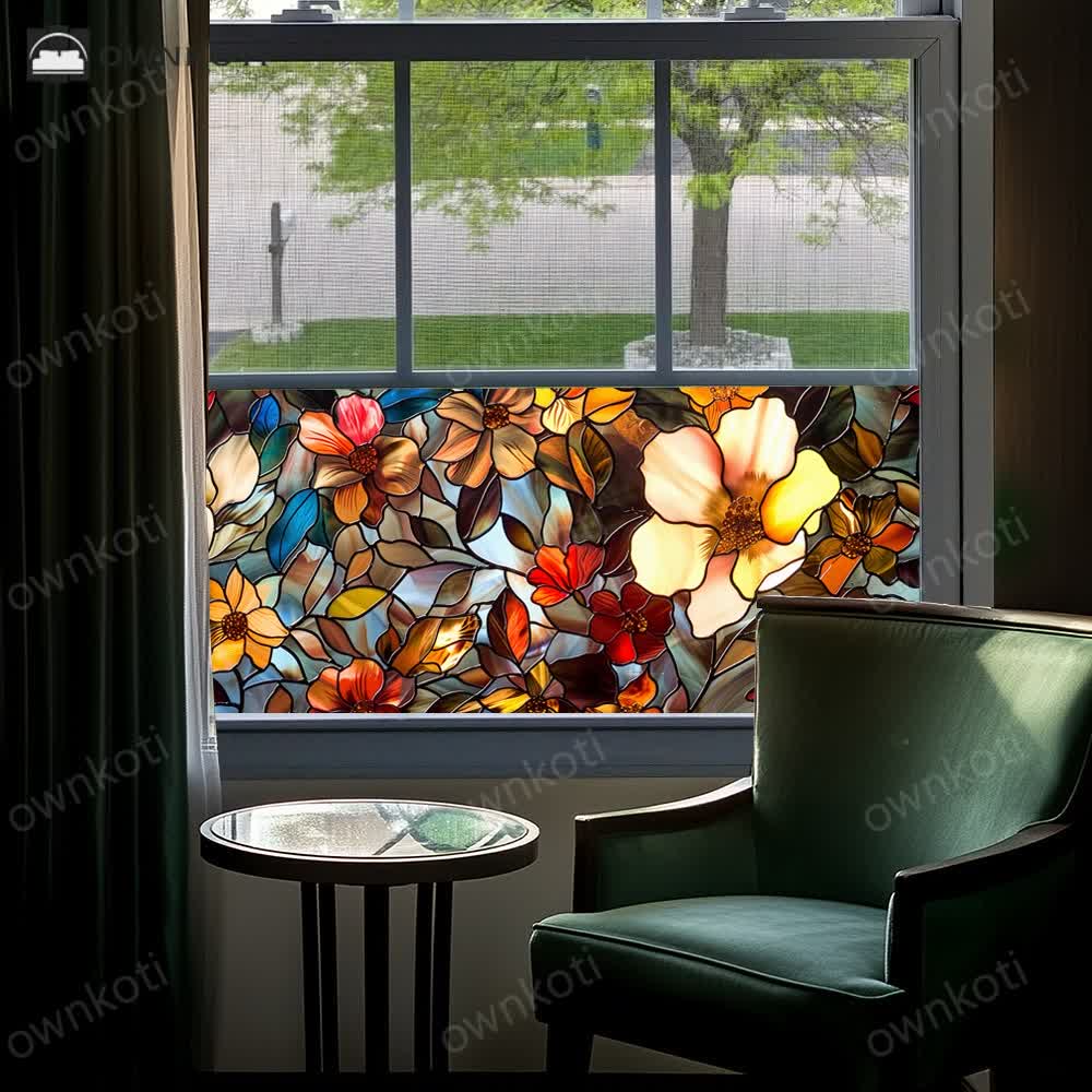 Floral Removable Static Glass Window Film