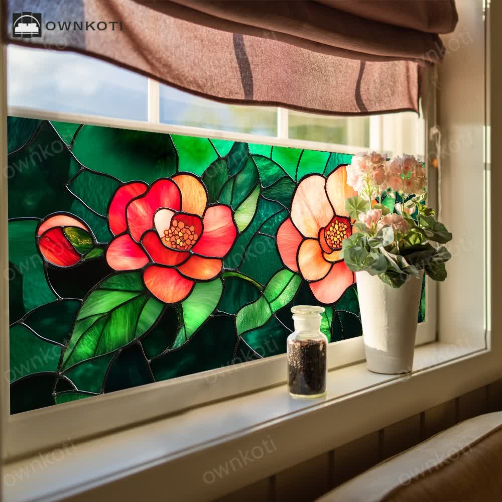 Floral Removable Non-Adhesive Glass Window Film