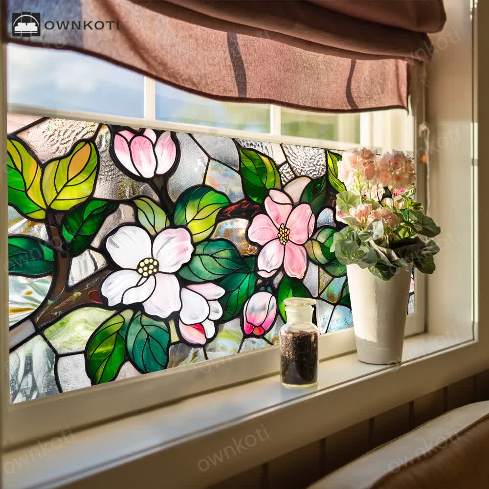 Floral Removable Non-Adhesive Glass Window Film