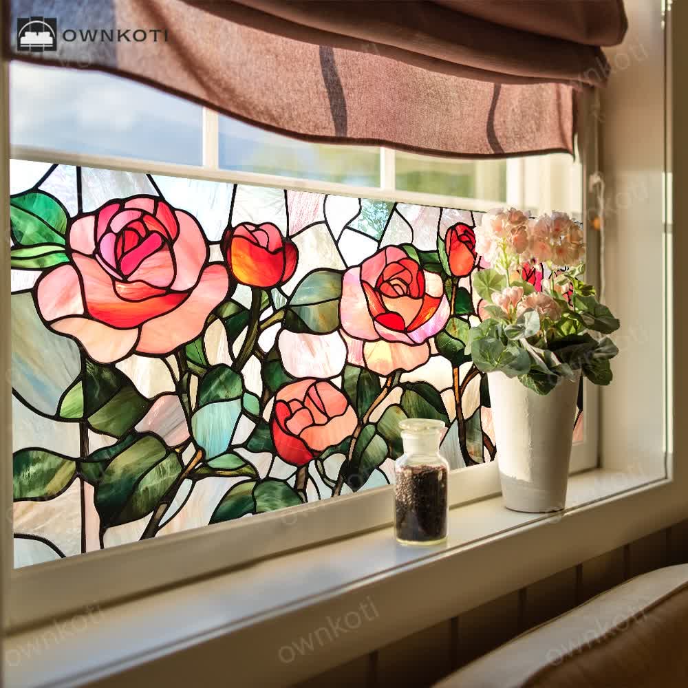 Floral Removable Non-Adhesive Glass Window Film