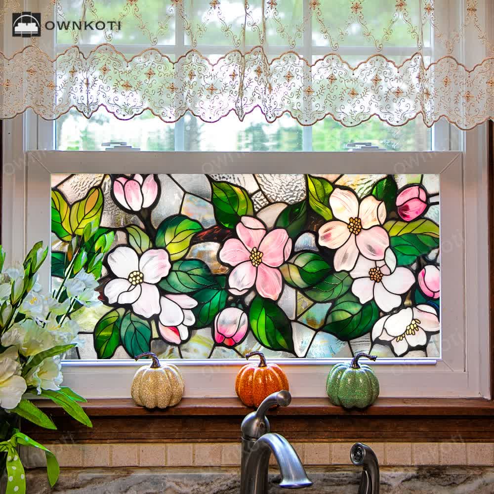 Floral Removable Non-Adhesive Glass Window Film