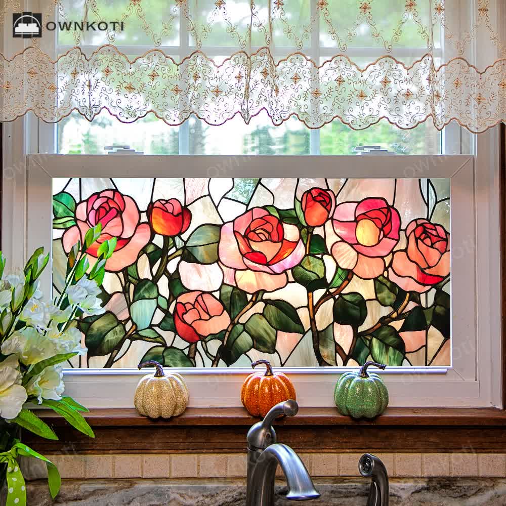 Floral Removable Non-Adhesive Glass Window Film