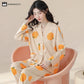 V-neck Cotton Rural Orange Pajama Set