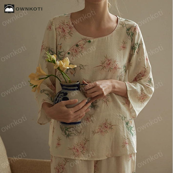 Pastoral Bamboo Fiber Round-neck Pajama Set