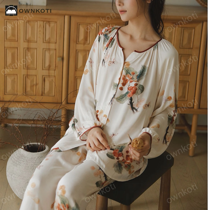 Satin Rural Soft Cardigan Pajama Set