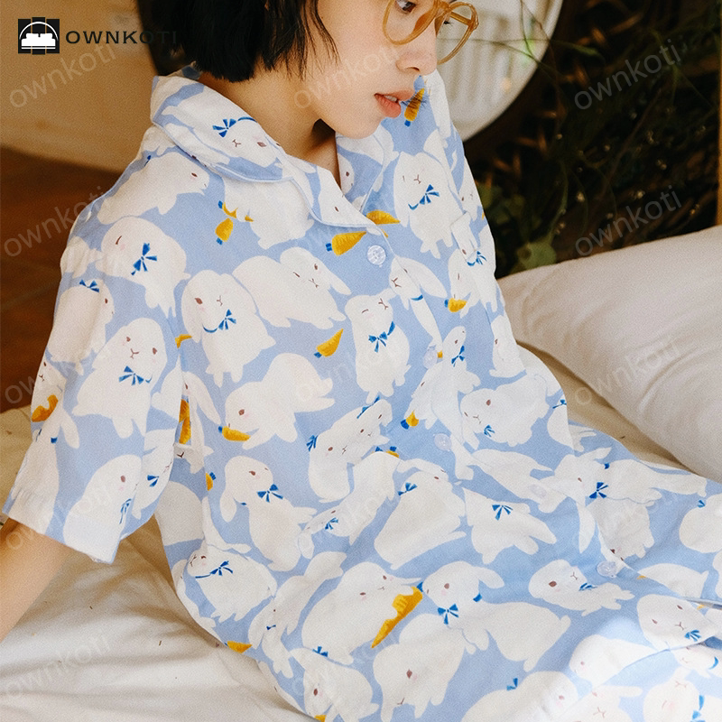 Cute Rabbit Cotton Gauze Nightwear Set