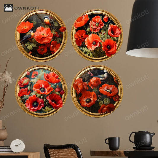 Self-Adhesive 3D Floral Round-shape Wall Stickers