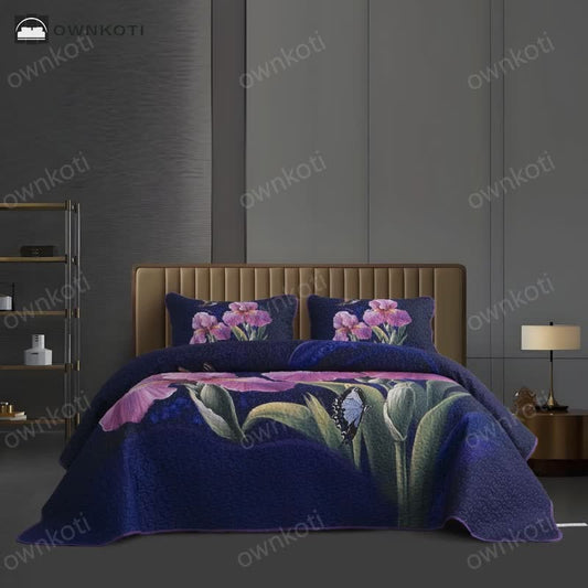 Floral Bird Quilted Soft Bedding Set(3PCS)