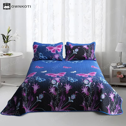 Quilted Pastoral Butterfly Bedding Set(3PCS)