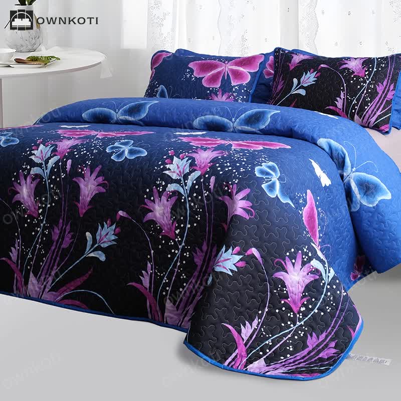 Quilted Pastoral Butterfly Bedding Set(3PCS)