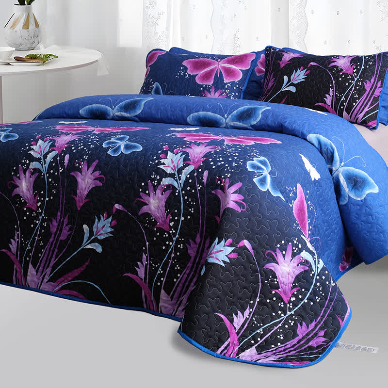 Quilted Pastoral Butterfly Bedding Set(3PCS)