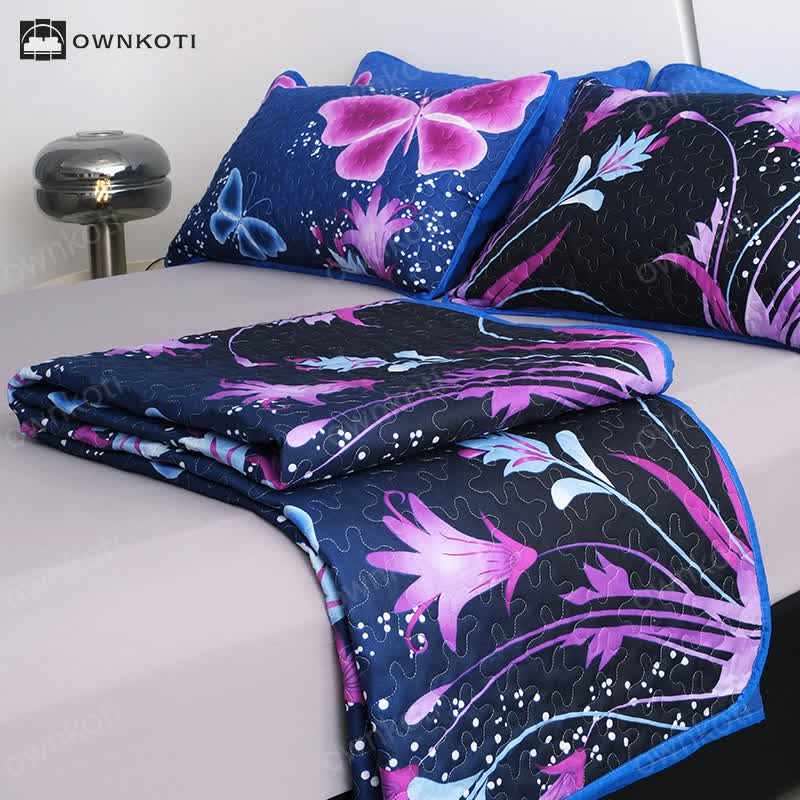 Quilted Pastoral Butterfly Bedding Set(3PCS)