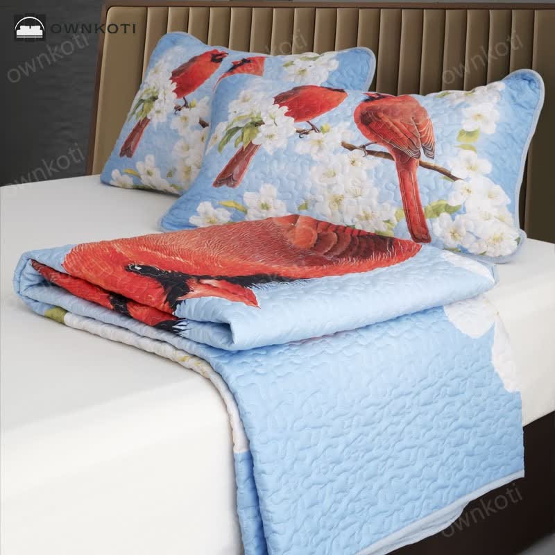 Rural Gardenia Bird Quilted Breathable Bedding Set(3PCS)