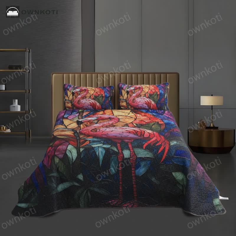 Tropical-style Flamingo Quilted Bedding Set(3PCS)