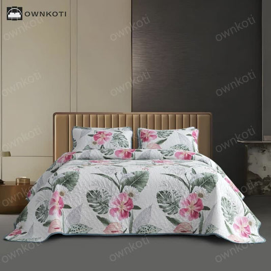 Blooming Floral Quilted Bedding Set(3PCS)