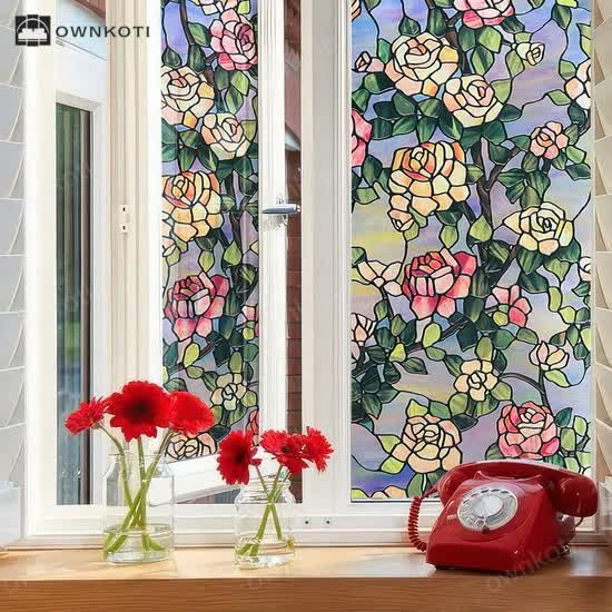 Stained Rose Removable Static Window Privacy Film