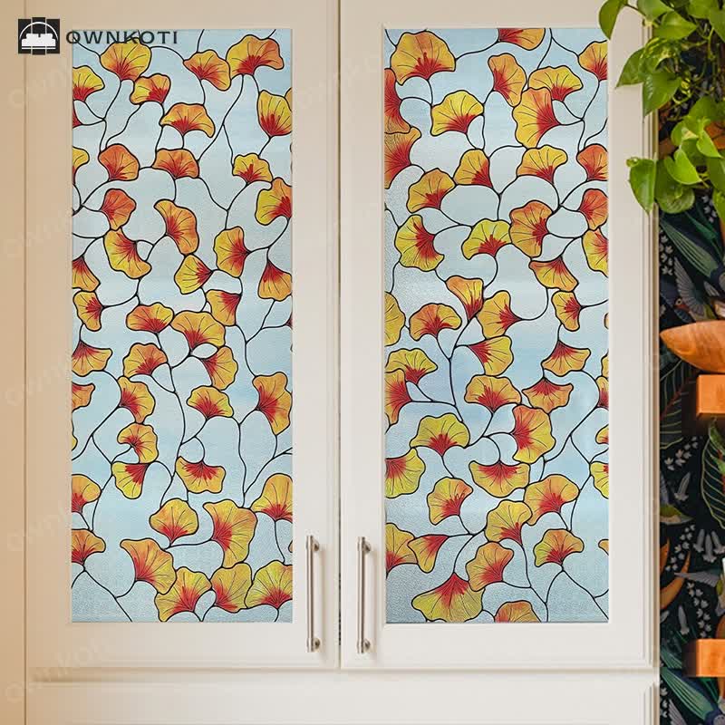 Vintage Ginkgo Leaf Static Window Privacy Film