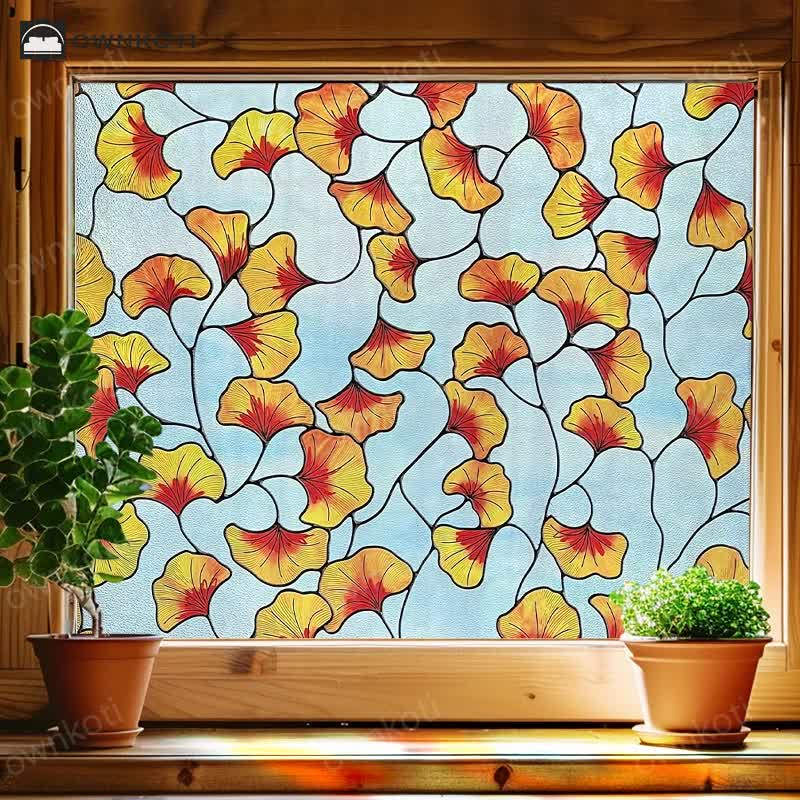 Vintage Ginkgo Leaf Static Window Privacy Film