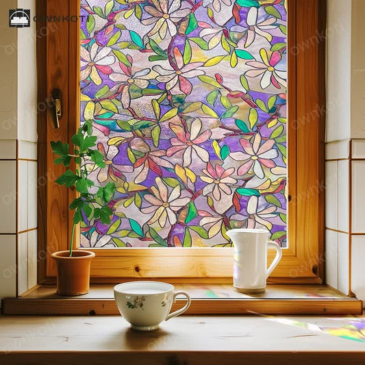 Stained Floral Static Window Privacy Film