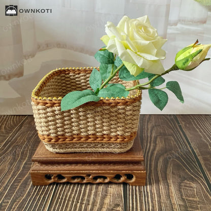 Vintage Floral Hand-woven Tabletop Storage Basket