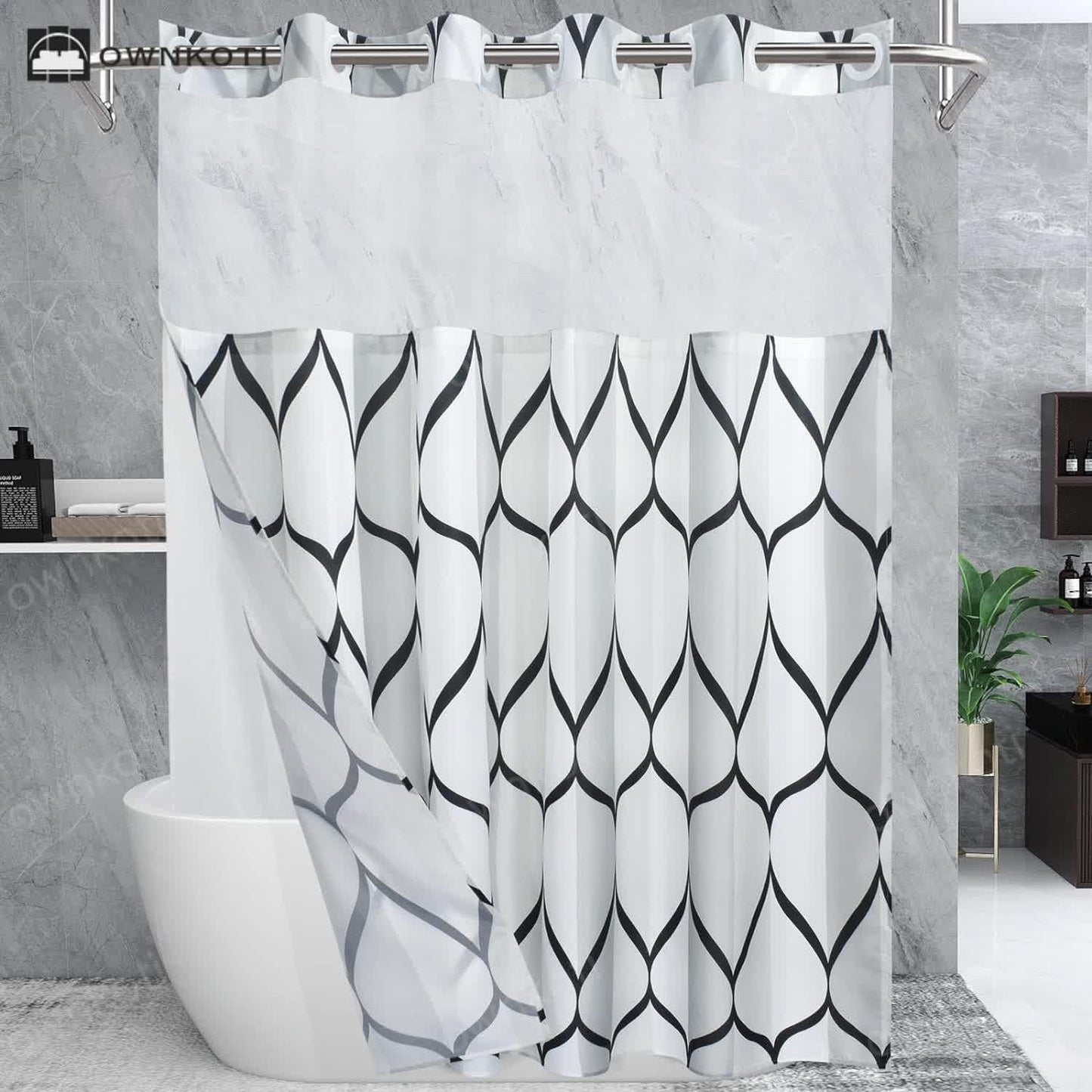 Hookless Waterproof Marble Pattern Shower Curtain