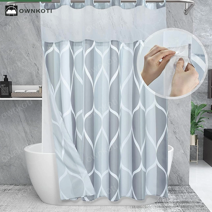 Hookless Waterproof Marble Pattern Shower Curtain