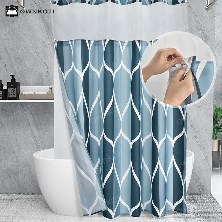 Hookless Waterproof Marble Pattern Shower Curtain