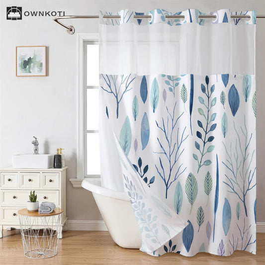 Hookless Waterproof Refresh Leaf Shower Curtain