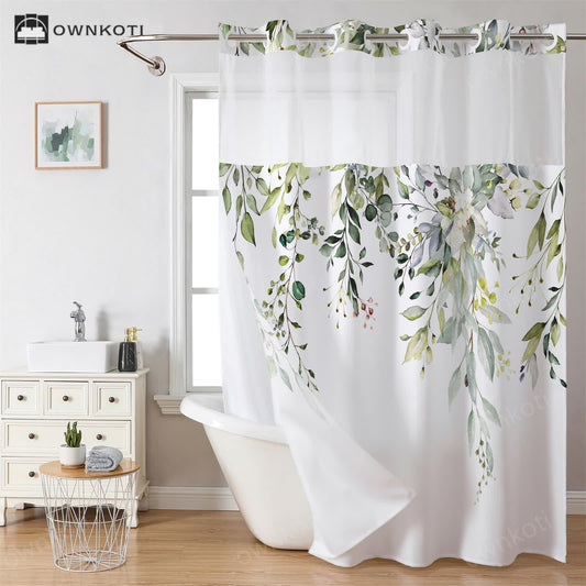 Hookless Waterproof Refresh Leaf Shower Curtain