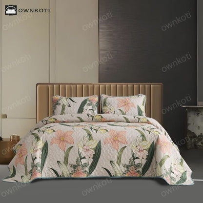 Rural Blooming Lily Quilted Bedding Set(3PCS)