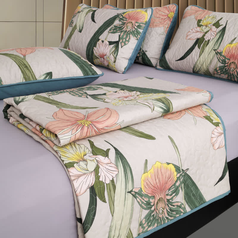 Rural Blooming Lily Quilted Bedding Set(3PCS)