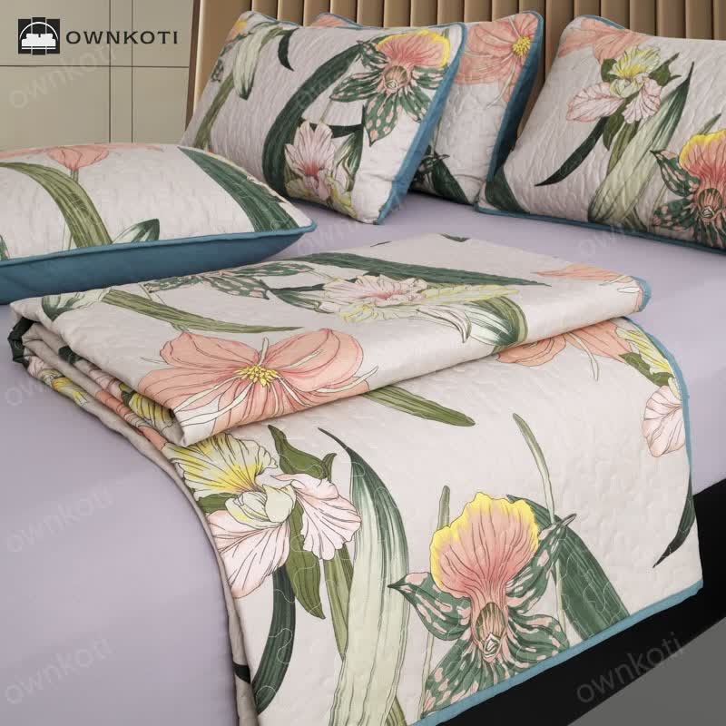 Rural Blooming Lily Quilted Bedding Set(3PCS)