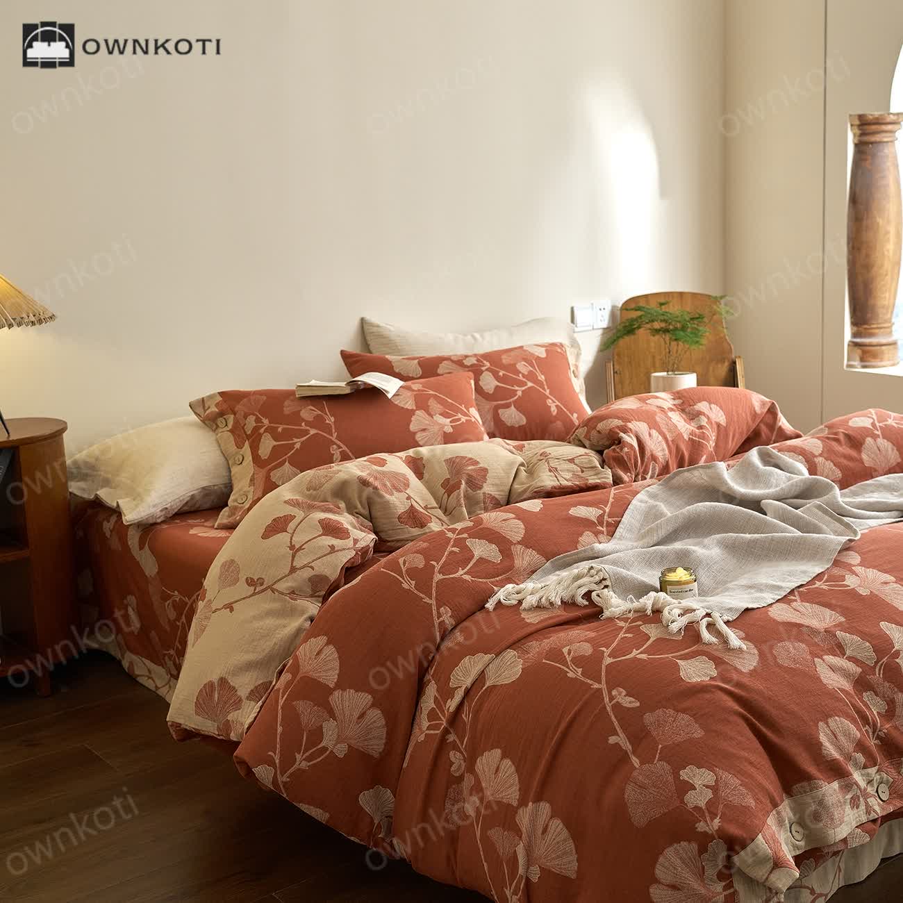 Button Ginkgo Leaf Cotton Gauze Bedding Set (4PCS)