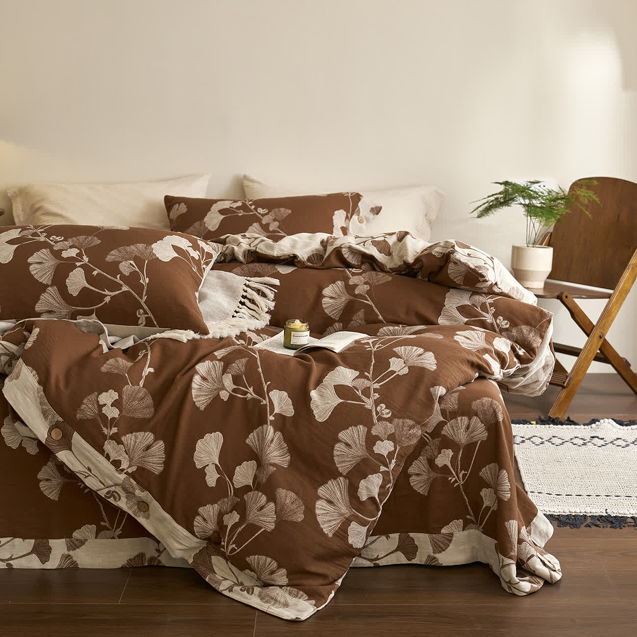 Button Ginkgo Leaf Cotton Gauze Bedding Set (4PCS) - image 19