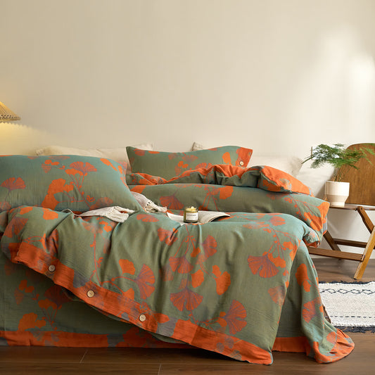 Button Ginkgo Leaf Cotton Gauze Bedding Set (4PCS) - image 2
