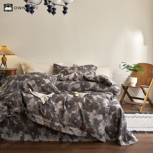 Yarn-dyed Floral Cotton Gauze Bedding Set (4PCS)