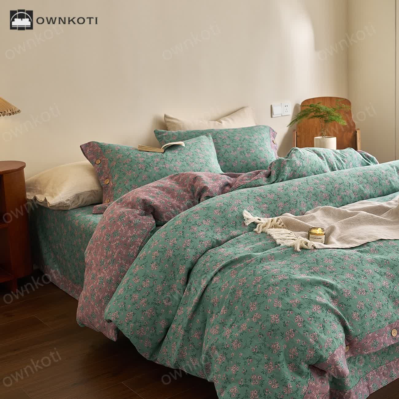 Refresh Floral Button Cotton Gauze Bedding Set (4PCS)