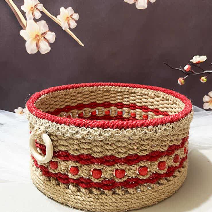 Handmade Hemp Rope Tabletop Storage Basket - image 3
