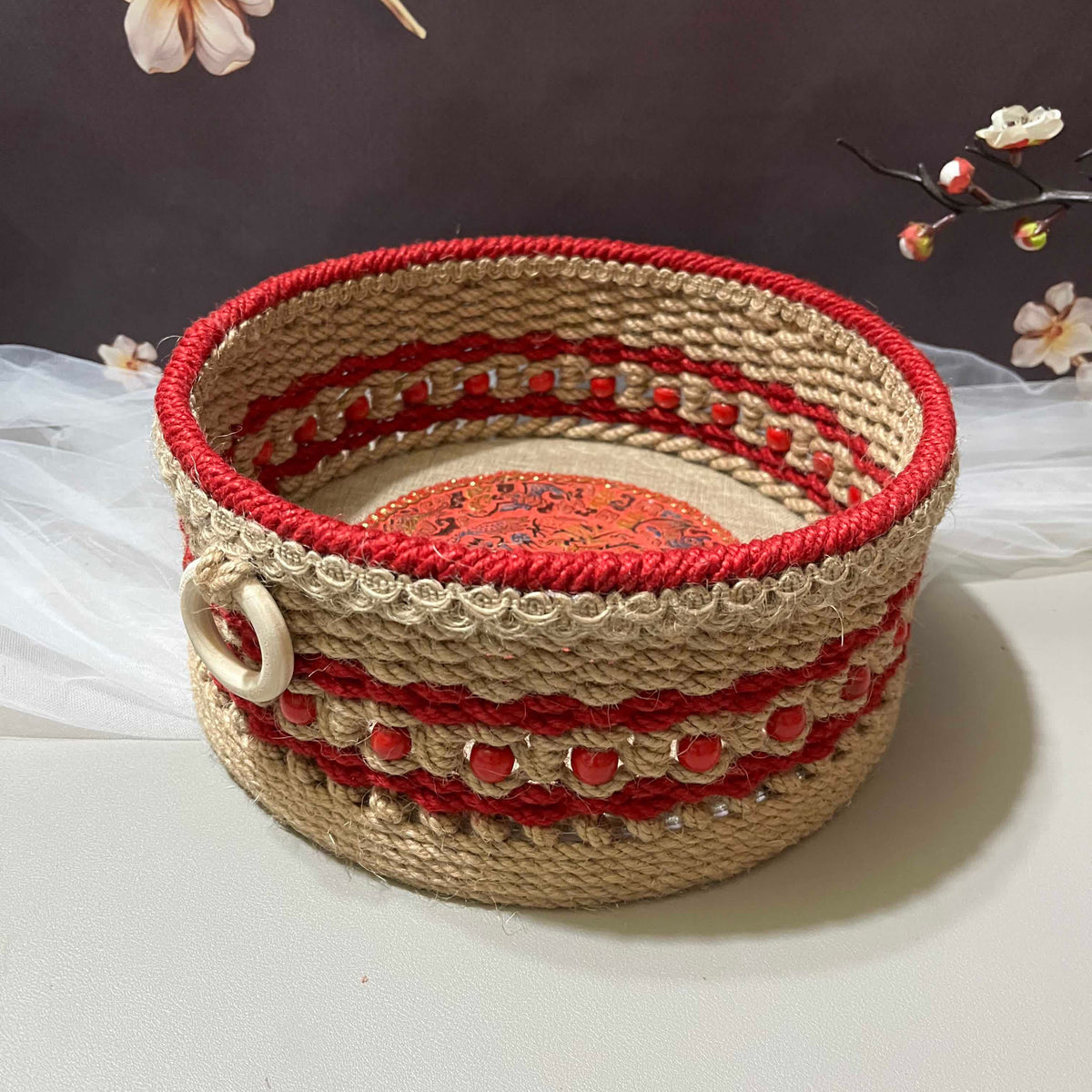 Handmade Hemp Rope Tabletop Storage Basket - image 4
