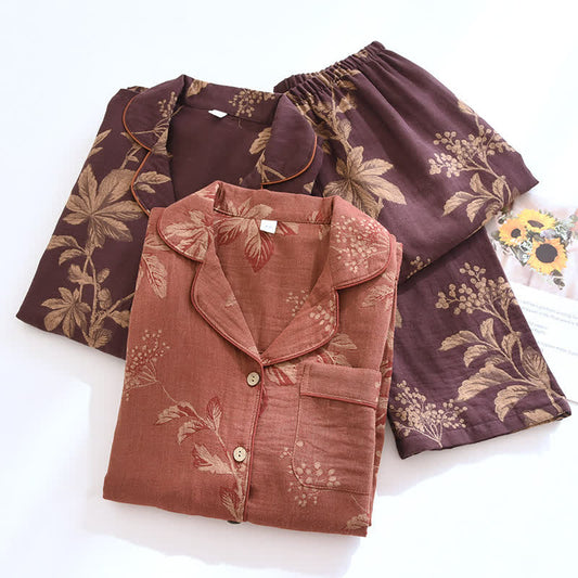 Vintage Yarn-dyed Jacquard Lapel Cotton Pajama Set