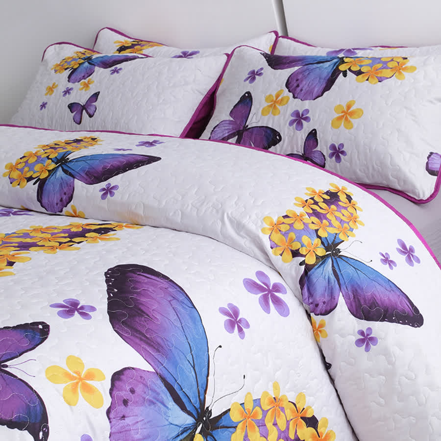 Rural Butterfly Quilted Bedding Set(3PCS)