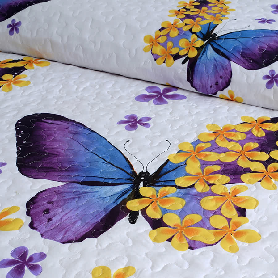 Rural Butterfly Quilted Bedding Set(3PCS)