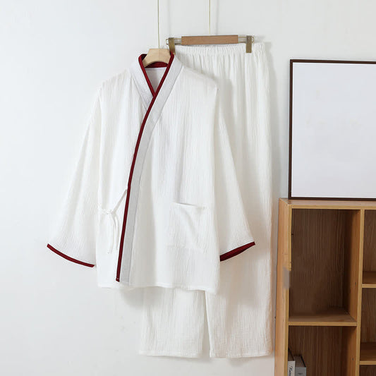 Neutral Style Kimono Cotton Gauze Pajama Set