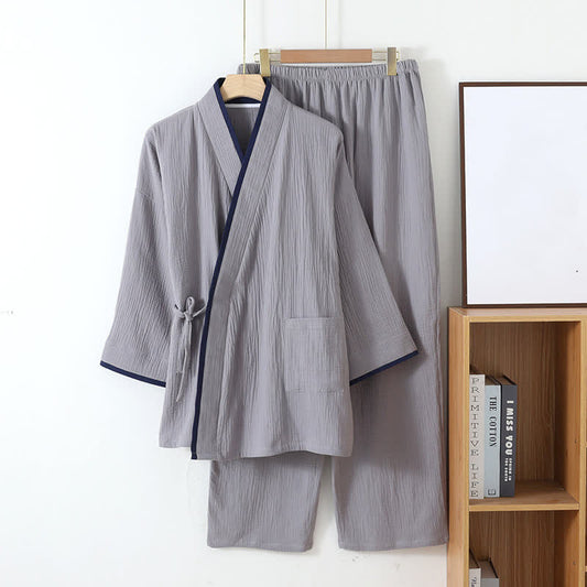 Neutral Style Kimono Cotton Gauze Pajama Set
