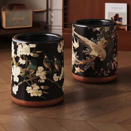 Vintage Floral Bird Durable Trash Can