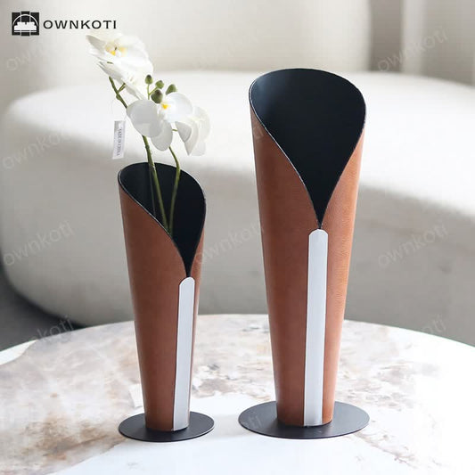 Luxury Torch Metal Leather Vase Decorative Ornament