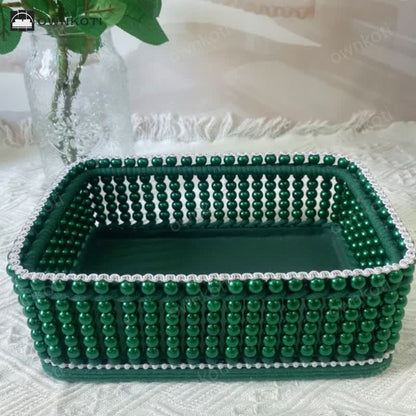 Handmade Beaded Woven Storage Basket