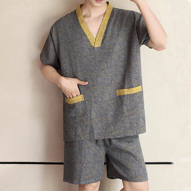 Plus Size Vintage Cotton Couple Pajama Set - Gray-Men - 6XL - image 4