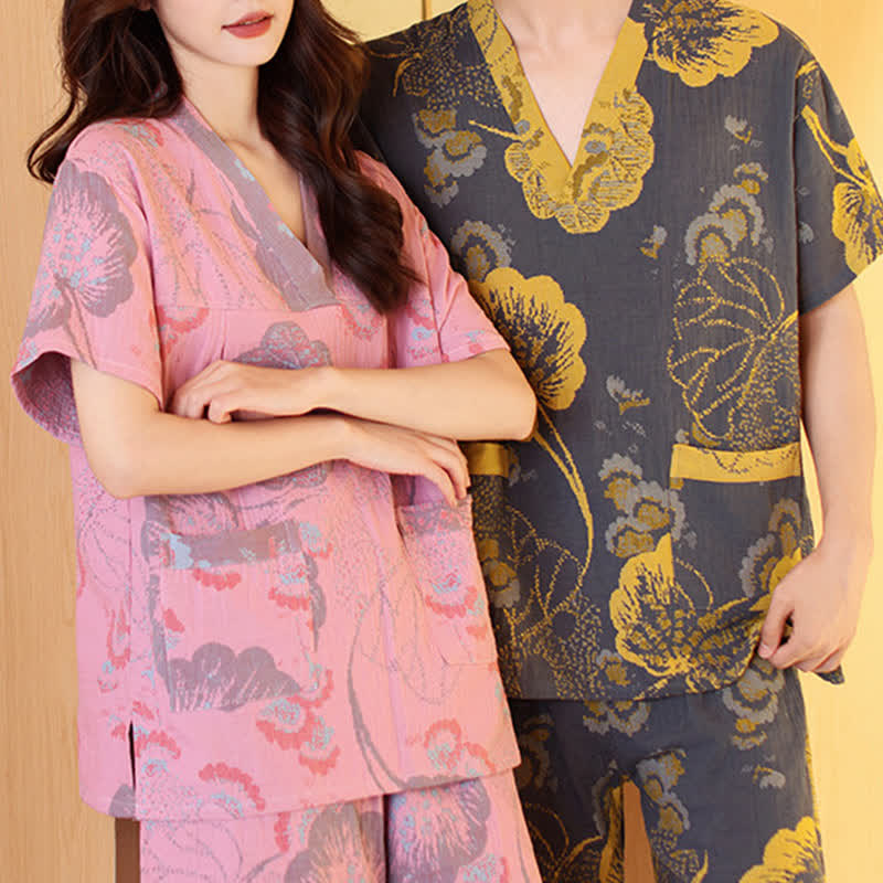 Plus Size Breathable Cotton Couple Pajama Set - image 2
